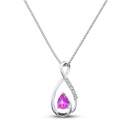Lab-Created Sapphire Diamond Accents Sterling Silver Necklace
