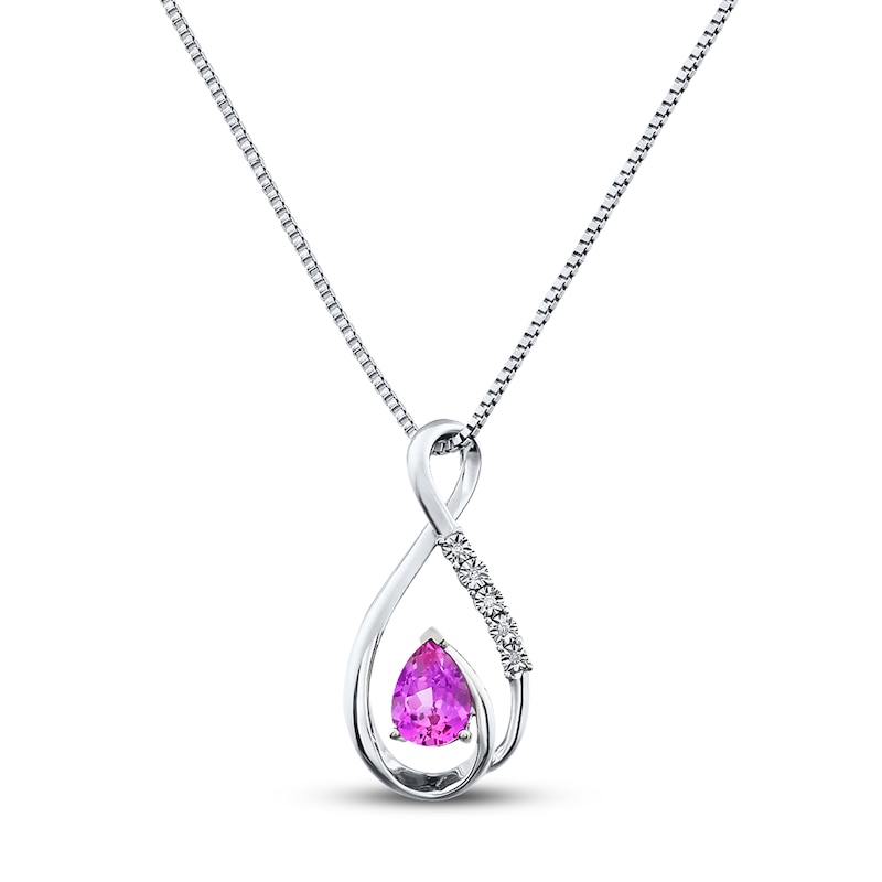 Main Image 1 of Lab-Created Sapphire Diamond Accents Sterling Silver Necklace
