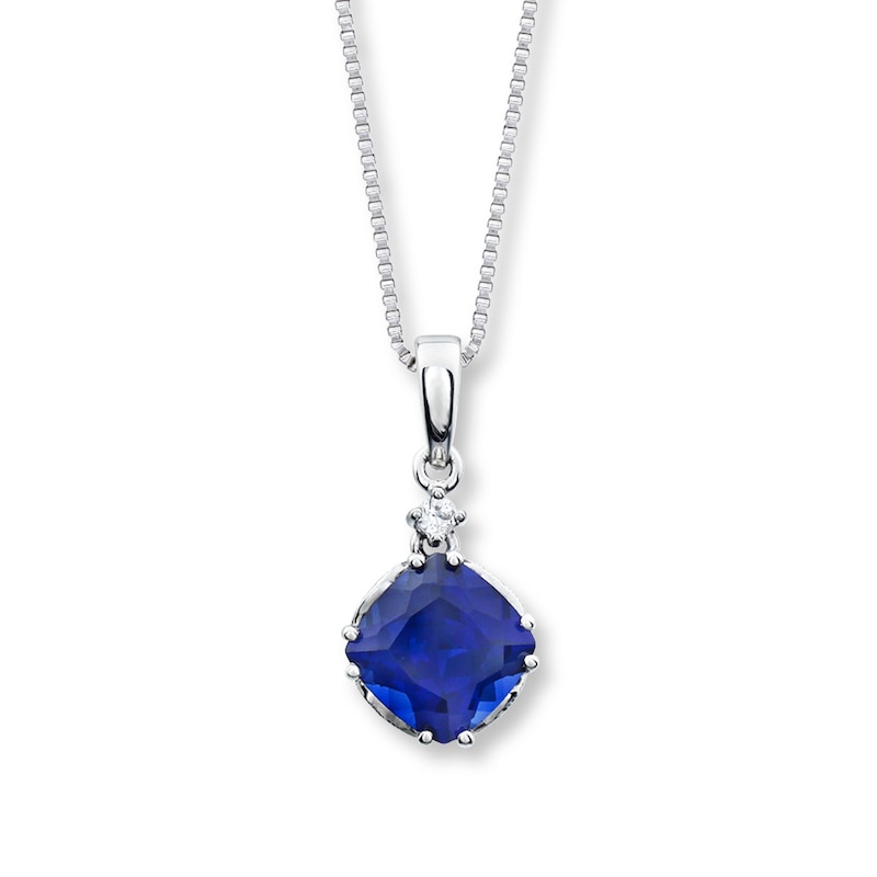Lab-Created Sapphires Cushion-cut Sterling Silver Necklace