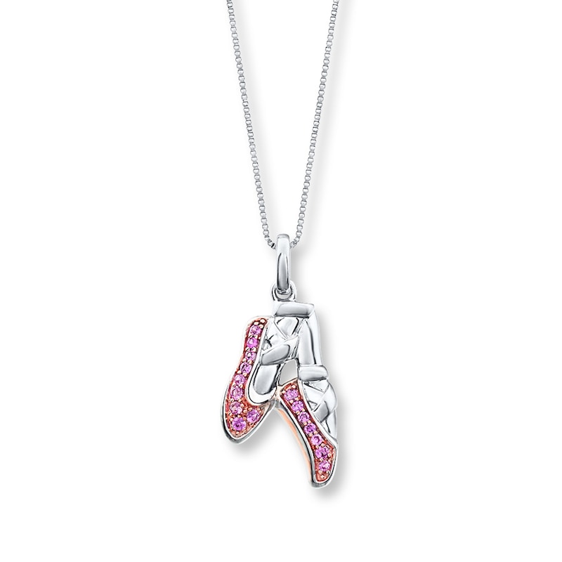 Main Image 1 of Ballet Slipper Necklace Lab-created Sapphires Sterling Silver