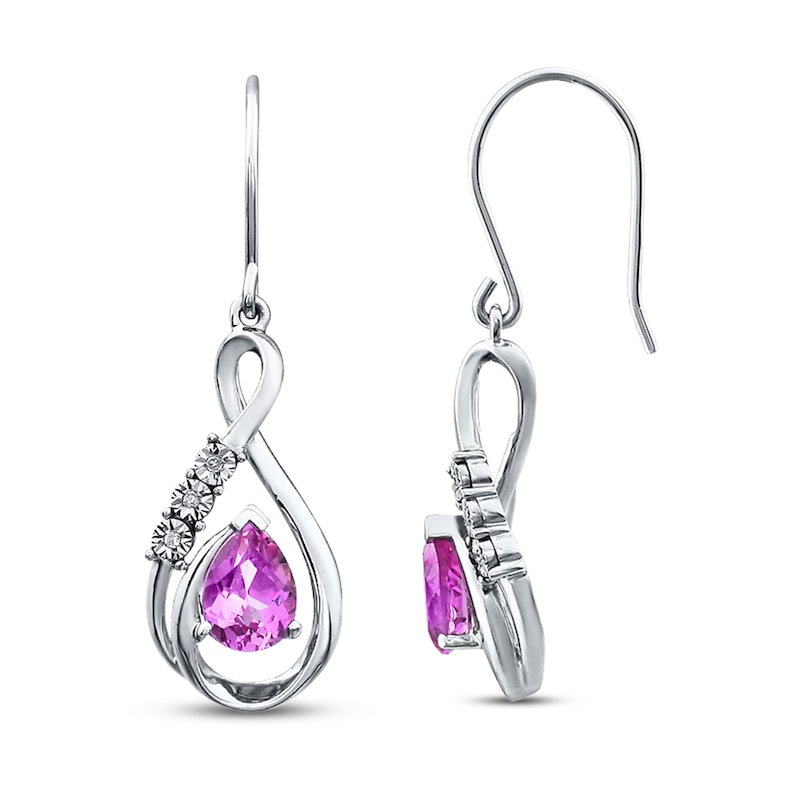Main Image 1 of Lab-Created Sapphire Diamond Accents Sterling Silver Earrings