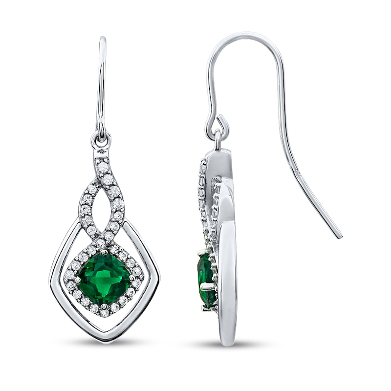Main Image 1 of Lab-Created Emeralds Sterling Silver Earrings