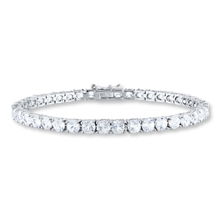 White Lab-Created Sapphire Line Bracelet Sterling Silver