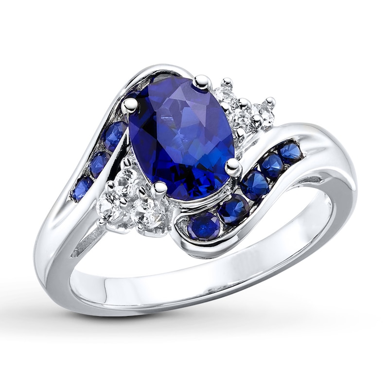 Main Image 1 of Lab-Created Sapphires Sterling Silver Ring