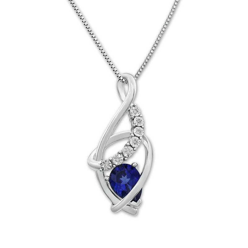 Lab-Created Sapphire Necklace Diamond Accents Sterling Silver