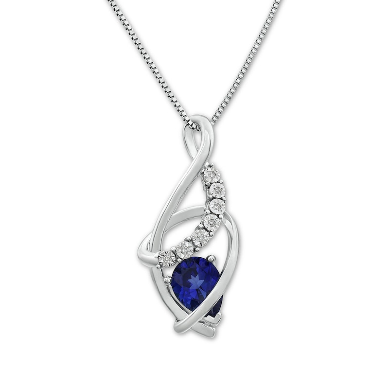 Main Image 1 of Lab-Created Sapphire Necklace Diamond Accents Sterling Silver