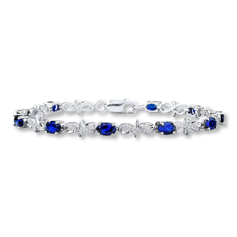 Lab-Created Sapphires Bracelet with Diamonds Sterling Silver