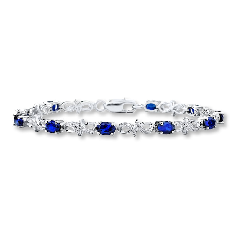 Main Image 1 of Lab-Created Sapphires Bracelet with Diamonds Sterling Silver