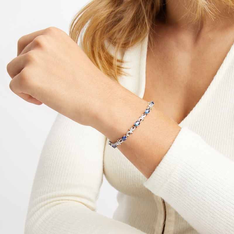 Lab-Created Sapphires Bracelet with Diamonds Sterling Silver