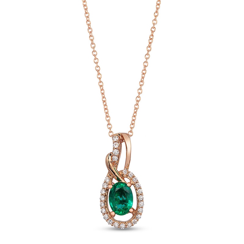 Le Vian Emerald Necklace 1/6 ct tw Diamonds 14K Strawberry Gold