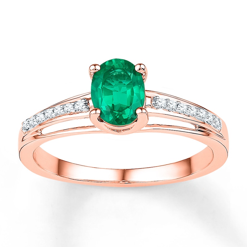 Main Image 1 of Lab-Created Emerald Ring 1/15 ct tw Diamonds 10K Rose Gold
