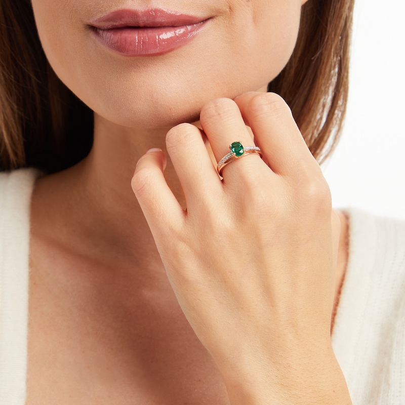 Lab-Created Emerald Ring 1/15 ct tw Diamonds 10K Rose Gold