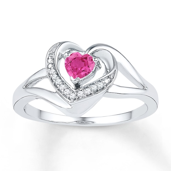 Lab-Created Sapphire Ring 1/20 ct tw Diamonds Sterling Silver