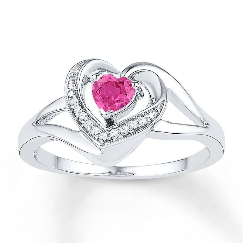 Main Image 1 of Lab-Created Sapphire Ring 1/20 ct tw Diamonds Sterling Silver