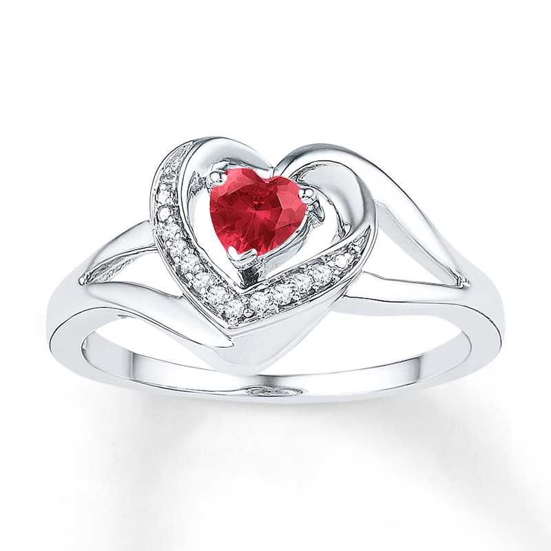 Main Image 1 of Lab-Created Ruby Ring 1/20 ct tw Diamonds Sterling Silver