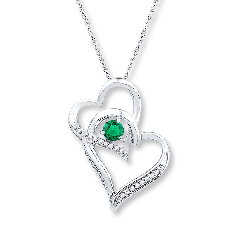 Lab-Created Emerald Necklace 1/15 cttw Diamonds Sterling Silver