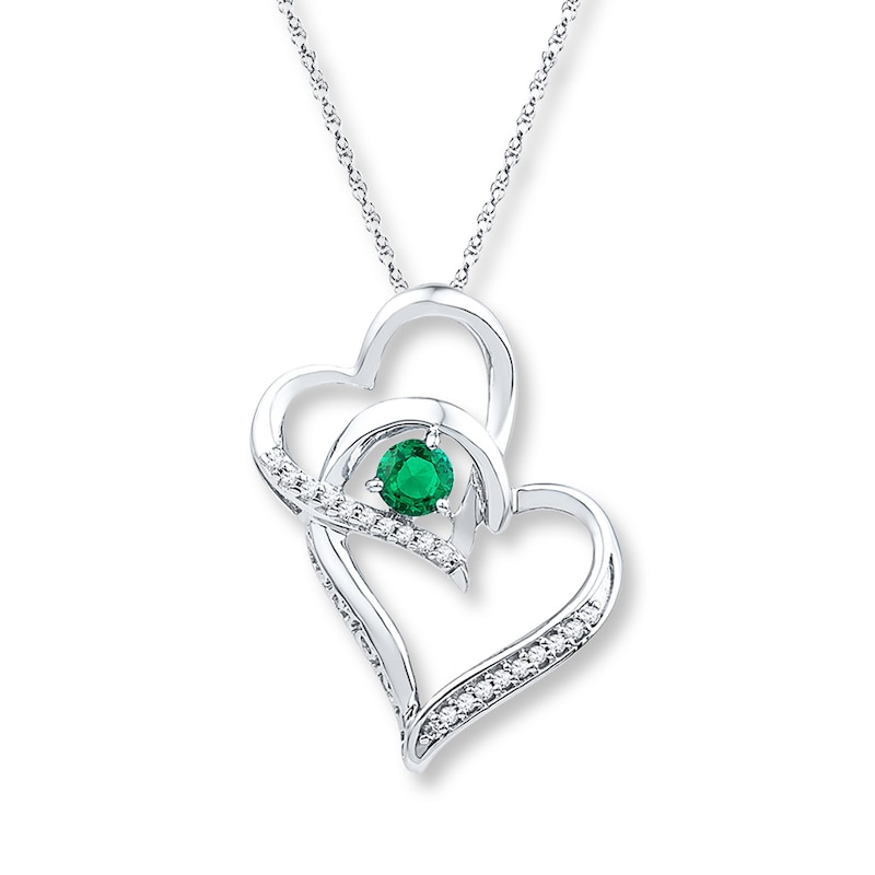 Main Image 1 of Lab-Created Emerald Necklace 1/15 cttw Diamonds Sterling Silver