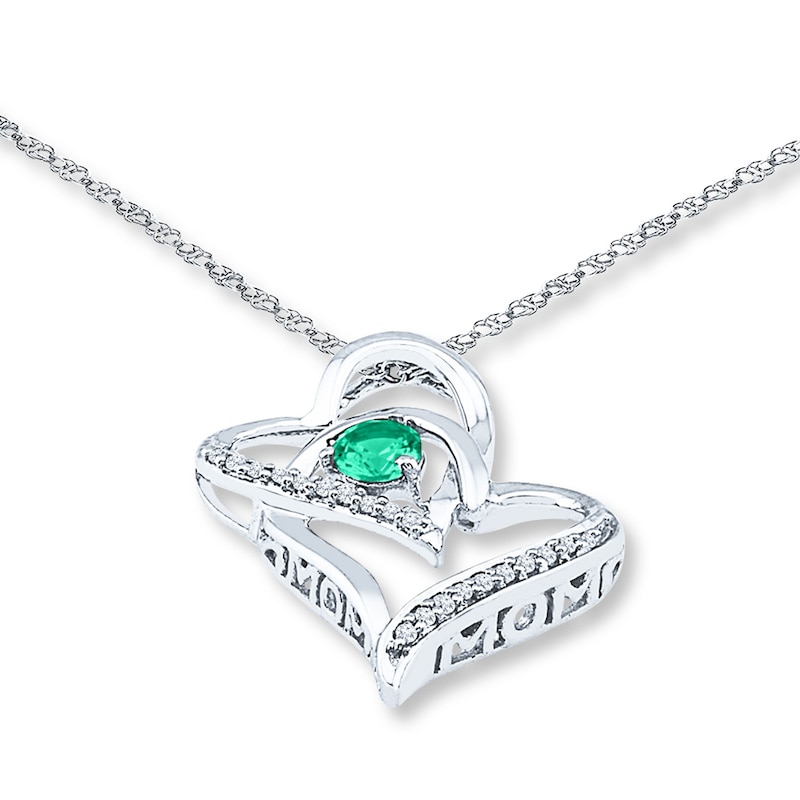 Lab-Created Emerald Necklace 1/15 cttw Diamonds Sterling Silver
