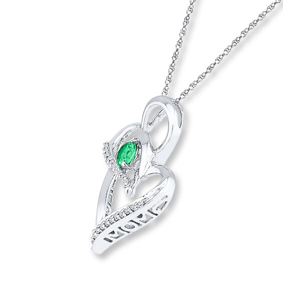 LabCreated Emerald Necklace 1/15 cttw Diamonds Sterling Silver Kay