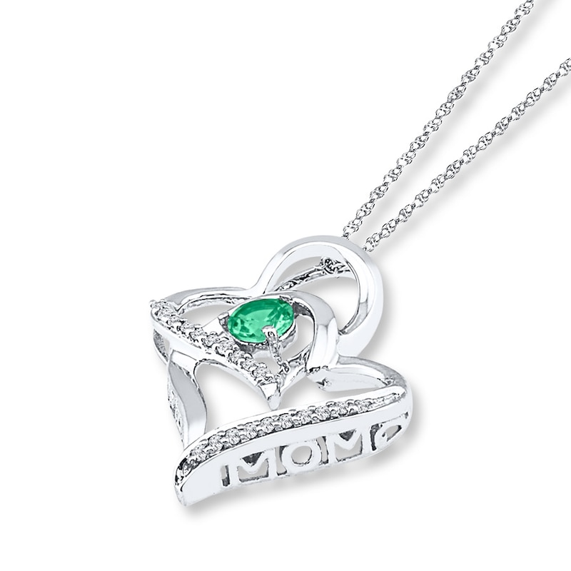 Lab-Created Emerald Necklace 1/15 cttw Diamonds Sterling Silver