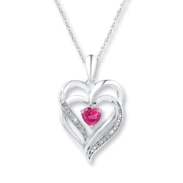 Heart Necklace Lab-Created Sapphires Sterling Silver