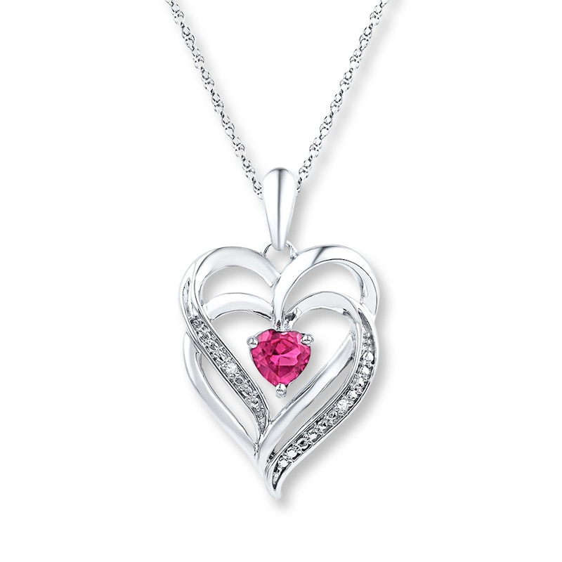Main Image 1 of Heart Necklace Lab-Created Sapphires Sterling Silver