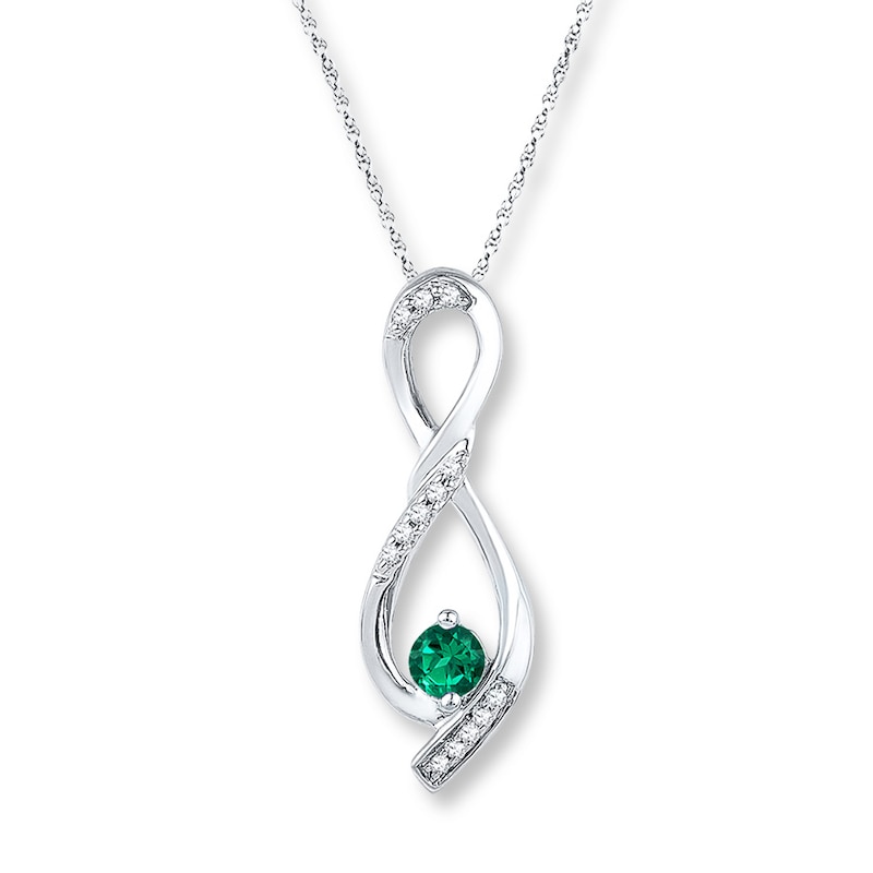 Main Image 1 of Diamond Infinity Necklace Lab-Created Emerald Sterling Silver