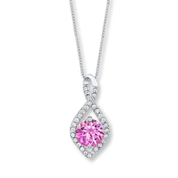 Lab-Created Sapphires Pink & White Sterling Silver Necklace