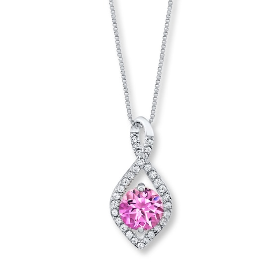 Lab-Created Sapphires Pink & White Sterling Silver Necklace