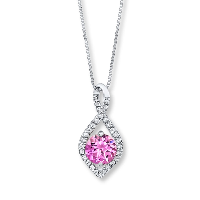 Lab-Created Sapphires Pink & White Sterling Silver Necklace