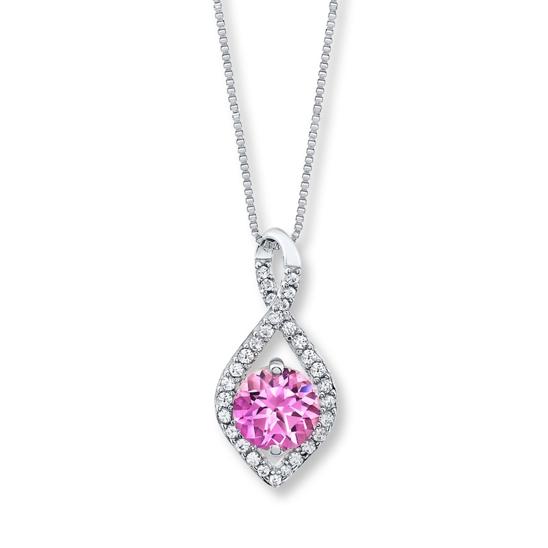 Main Image 1 of Lab-Created Sapphires Pink & White Sterling Silver Necklace