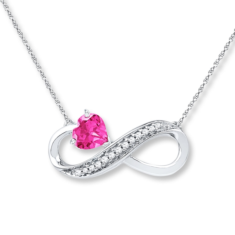 Main Image 1 of Heart Infinity Necklace Lab-Created Sapphire Sterling Silver