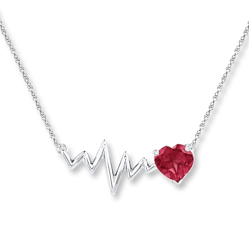 Main Image 1 of Heartbeat Necklace Lab-created Ruby Sterling Silver