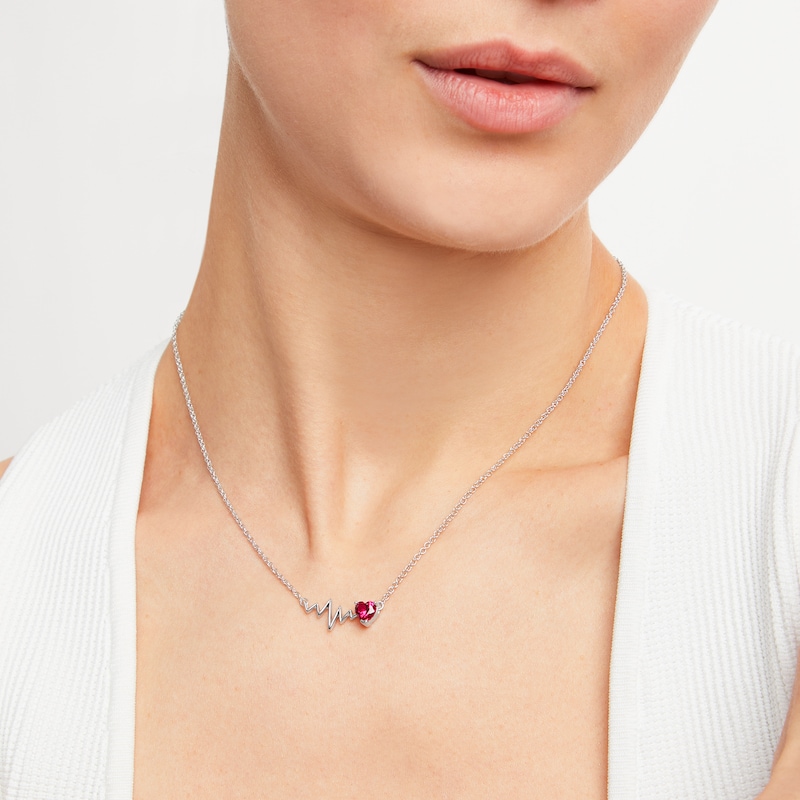 Heartbeat Necklace Lab-created Ruby Sterling Silver