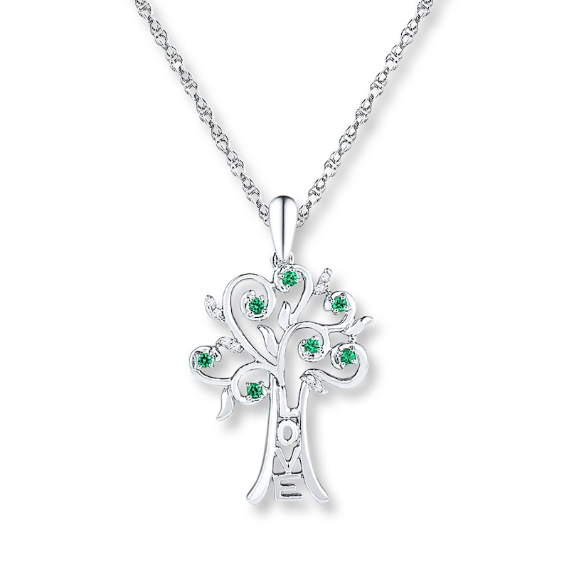 Diamond Tree Necklace Lab-Created Emeralds Sterling Silver