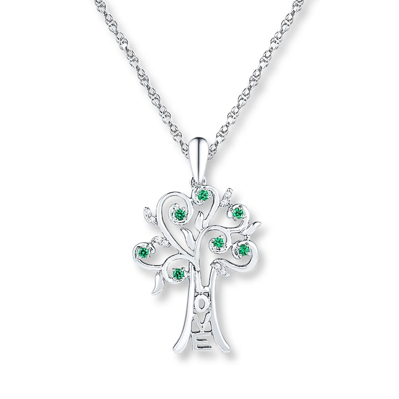 Main Image 1 of Diamond Tree Necklace Lab-Created Emeralds Sterling Silver