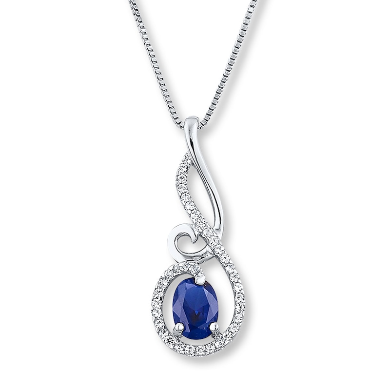 Main Image 1 of Lab-Created Sapphire Necklace Blue & White Sterling Silver