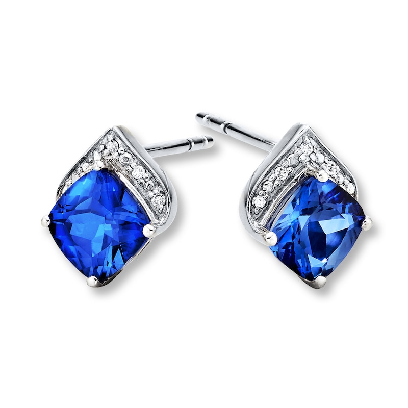 Lab-Created Sapphires Diamond Accents Sterling Silver Earrings