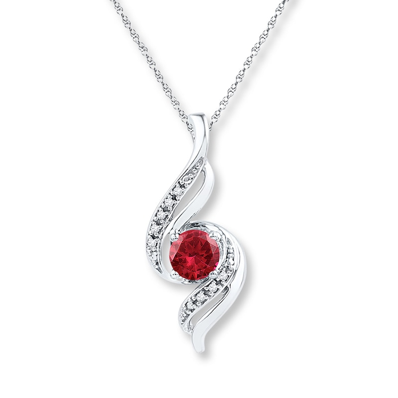 Main Image 1 of Lab-Created Ruby Diamond Accents Sterling Silver Necklace