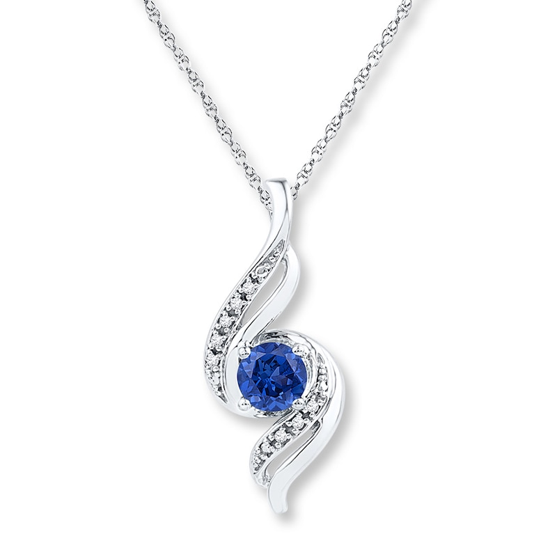 Main Image 1 of Lab-Created Sapphire Diamond Accents Sterling Silver Necklace