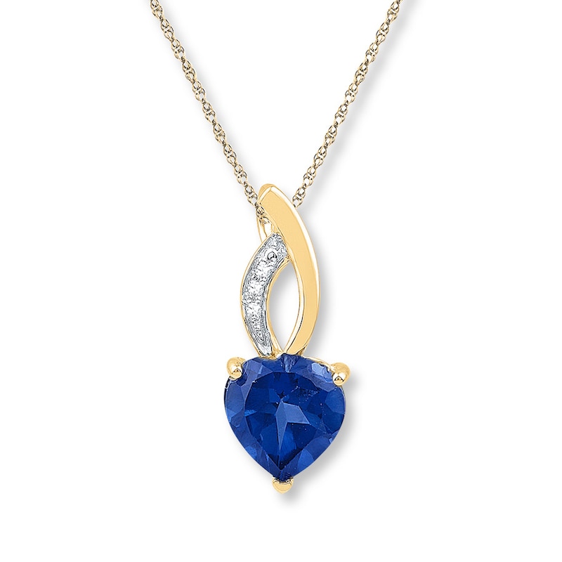 Heart-Shaped Lab-Created Sapphire Necklace 10K Yellow Gold