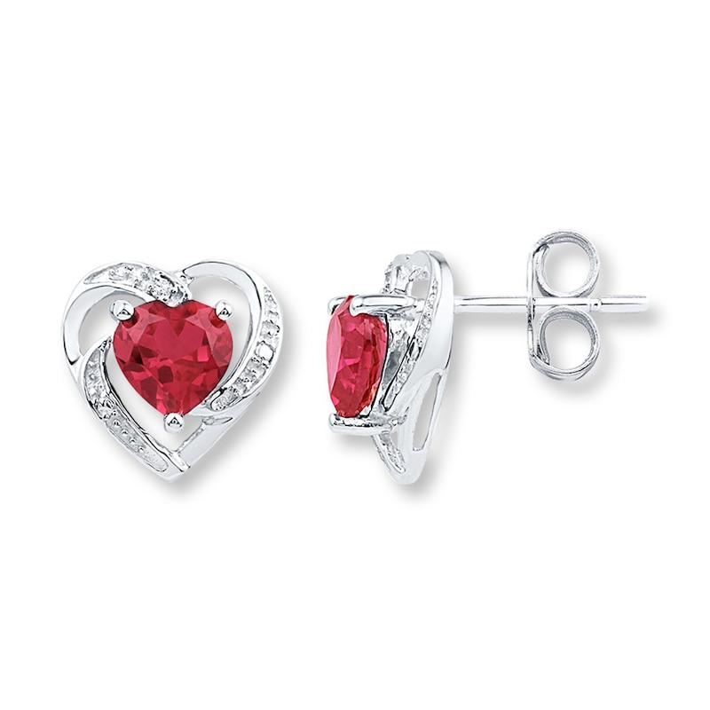 Main Image 1 of Lab-Created Ruby Diamond Accents 10K White Gold Earrings