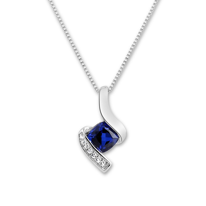Main Image 1 of Lab-Created Blue & White Sapphire Necklace Sterling Silver