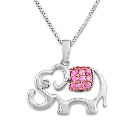 Elephant Necklace Lab-Created Pink Sapphires Sterling Silver