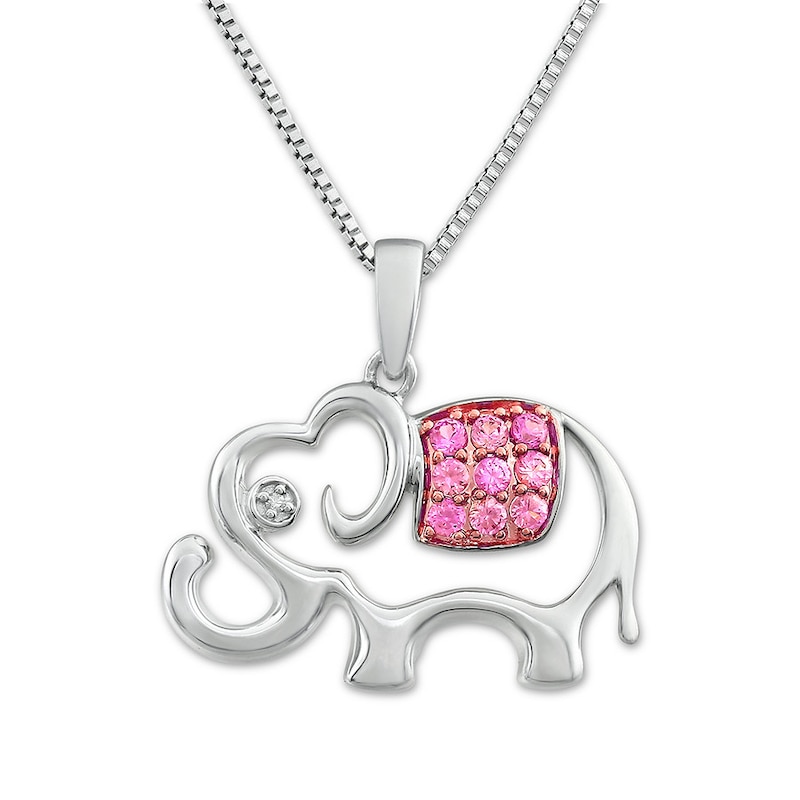 Main Image 1 of Elephant Necklace Lab-Created Pink Sapphires Sterling Silver