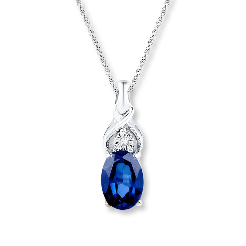 Main Image 1 of Lab-Created Sapphire Diamond Accent 10K White Gold Necklace