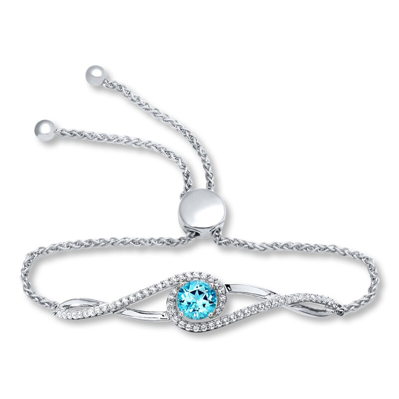Main Image 1 of Topaz Bolo Bracelet Lab-Created Sapphires Sterling Silver