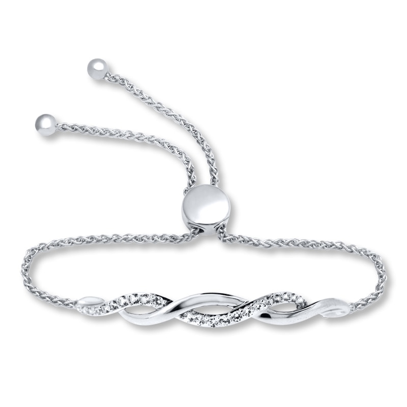 Bolo Bracelet Lab-Created White Sapphires Sterling Silver with 360