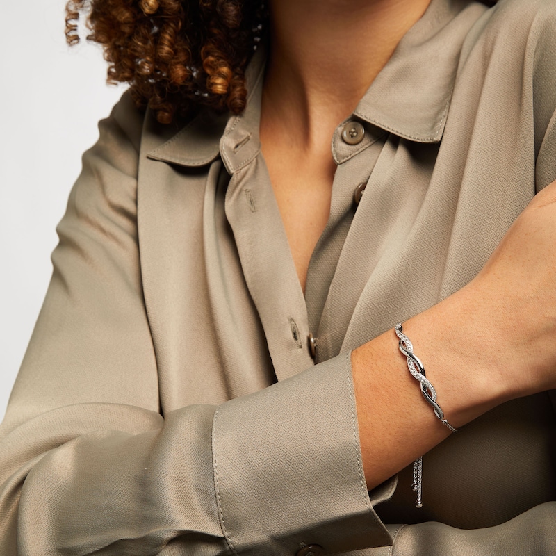 Bolo Bracelet Lab-Created White Sapphires Sterling Silver