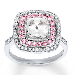 Lab-Created Sapphires Pink & White Sterling Silver Ring
